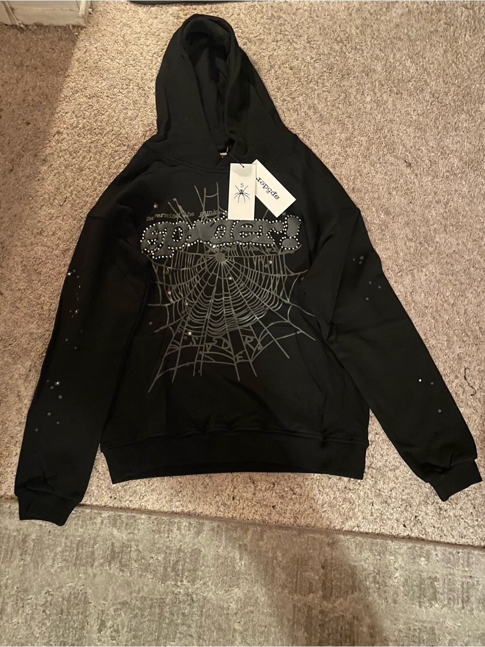 Black Rhinestones Spider Hoodie Medium